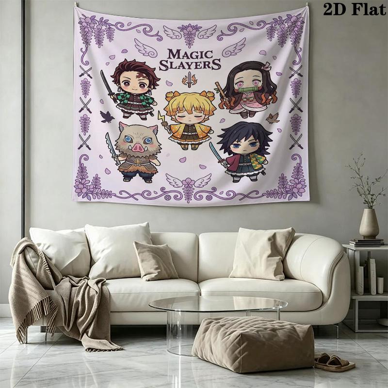 Demon Slayer Kimetsu No Yaiba Wall Tapestry Aesthetic Wall Hanging Printed Fabric Blanket Decorative Tapestries for Bedroom Living Room Home Decor