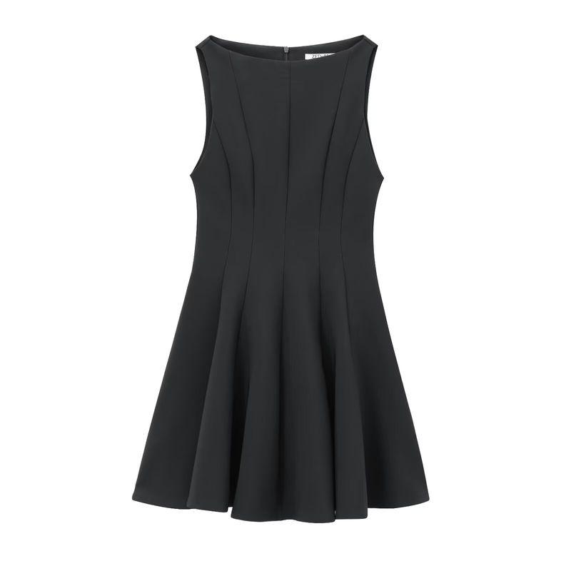 Kaslead New Arrival Women's Clothing Fashion Style Fashion Minimalist Wide Sleeveless Boat Neck Short Dress 3067230