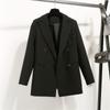 Chic 2025 Women's Loose Black Suit Coat - British Style, Korean-Inspired, Casual Professional Fashion