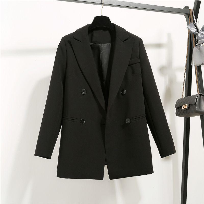Chic 2025 Women's Loose Black Suit Coat - British Style, Korean-Inspired, Casual Professional Fashion