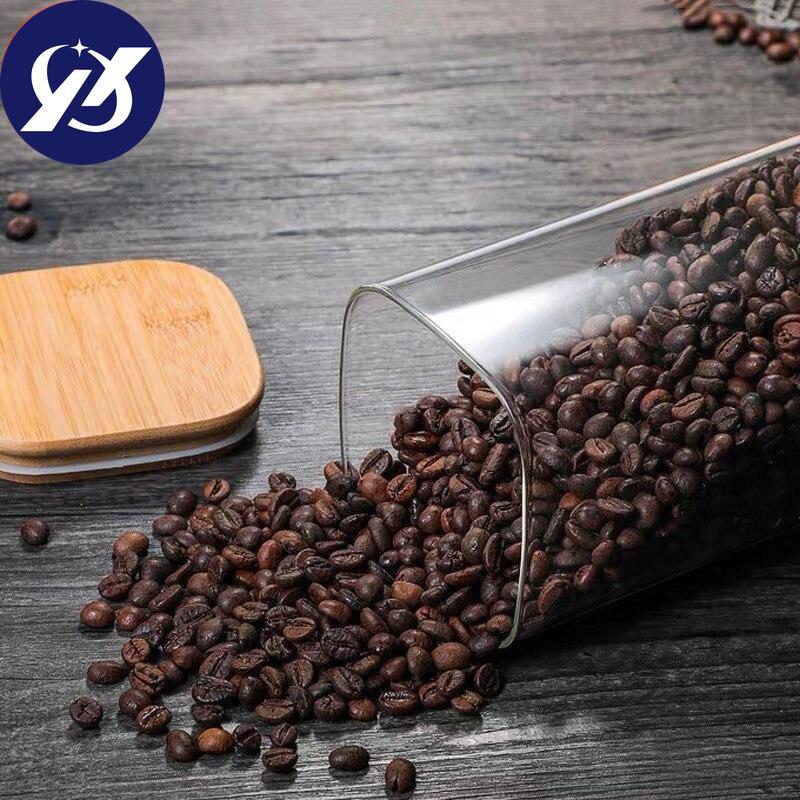 Průhledná čtvercová zapečetěná plechovka skleněná kořenka s víkem Kuchyňská nádrž na uskladnění kávových zrn Zásobník na potraviny