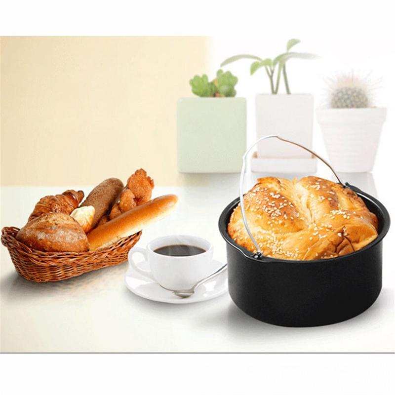 5pcs/Set Air Fryer Accessories for Baking Cooking (Cake Barrel, Pizza Pan, Metal Holder, Silicone Mat)