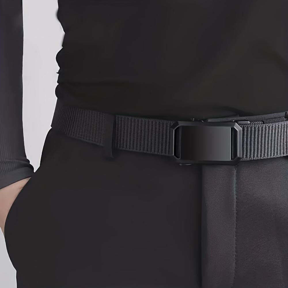 Herrenmode Canvas Gürtel mit Automatikschließe - Perfekt für Jeans, Outdoor-Freizeit und Sporttraining, Schwarz Valentinstag