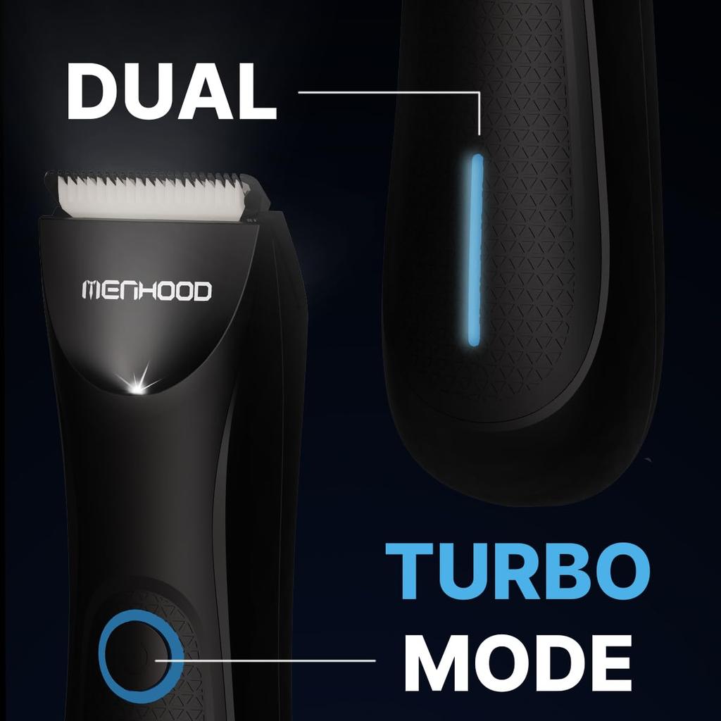 Menhood Grooming Trimmer Mini | Rasatura delle parti intime del corpo per uomo | Ricaricabile | Senza fili | Impermeabile | Torcia LED | Fino a 90 minuti di autonomia | Protettivo per la pelle