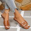 Leisure Slippers Women Casual Flat Low Heels Sweet Basic Women Shoes Solid Leather Metal Decoration Summer Sandals Plus Size