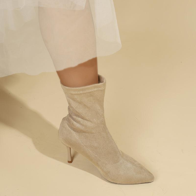 Women High Heel Short Leather Boots  New Boots Female Pointed Thin Heel  Ladies Ankle Short Boots Botas De Mujer 2025