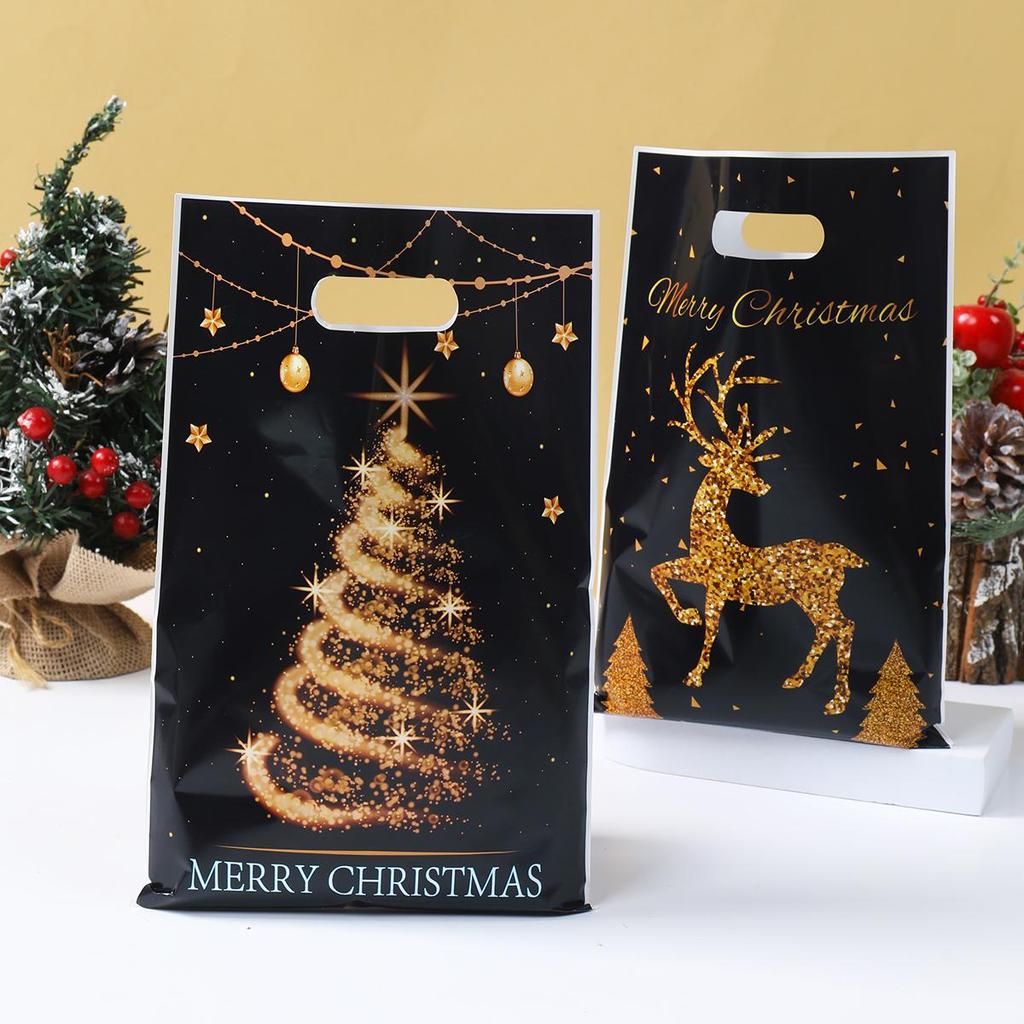 10PCS Mixed Golden Elk Christmas Series Party Gift Tote Bag OPP Glitter Gift Bag Candy Bag Plastic Gift Return Bag