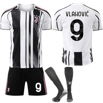 Temporada 2022-26 Temporada 7 Chiesa 9 Hovic Negro Blanco Chaqueta de Fútbol Edición Infantil Set de Camiseta de Local Juventus