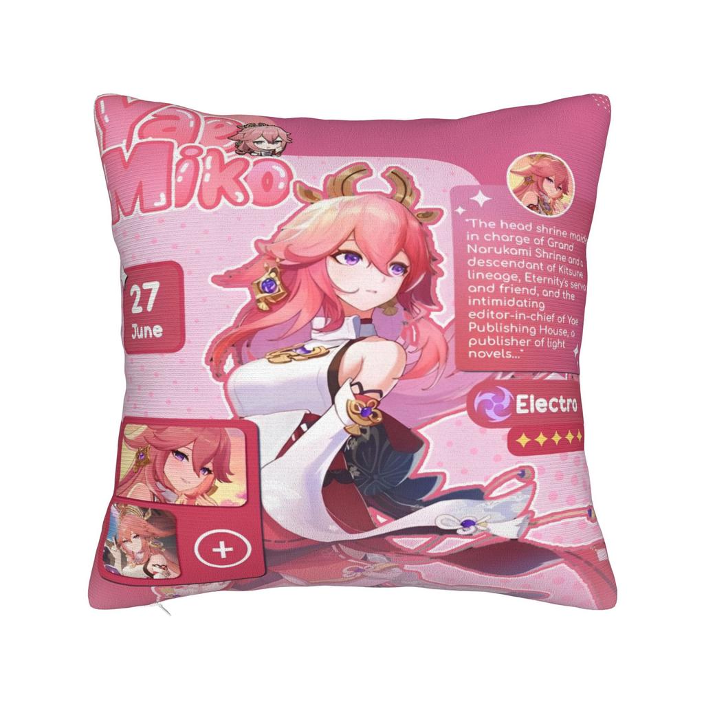 Yae Miko Genshin Impact Printing Pillowcases Cushion Cover Pillow Covers Y2K Sofa Decor Zipper Multi Size