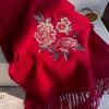 Luxury Embroidery 100% Wool Scarf Women Solid Floral Cashmere Handkerchief Warm Pashmina Female Shawl Pareo Soft Bufanda