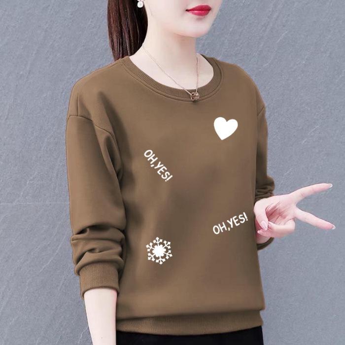 Korean Style Women's Plus Size Sweatshirt, 2023 Loose Fit, Printed Long Sleeve Round Neck Top, Slimming Mom's Clothing.