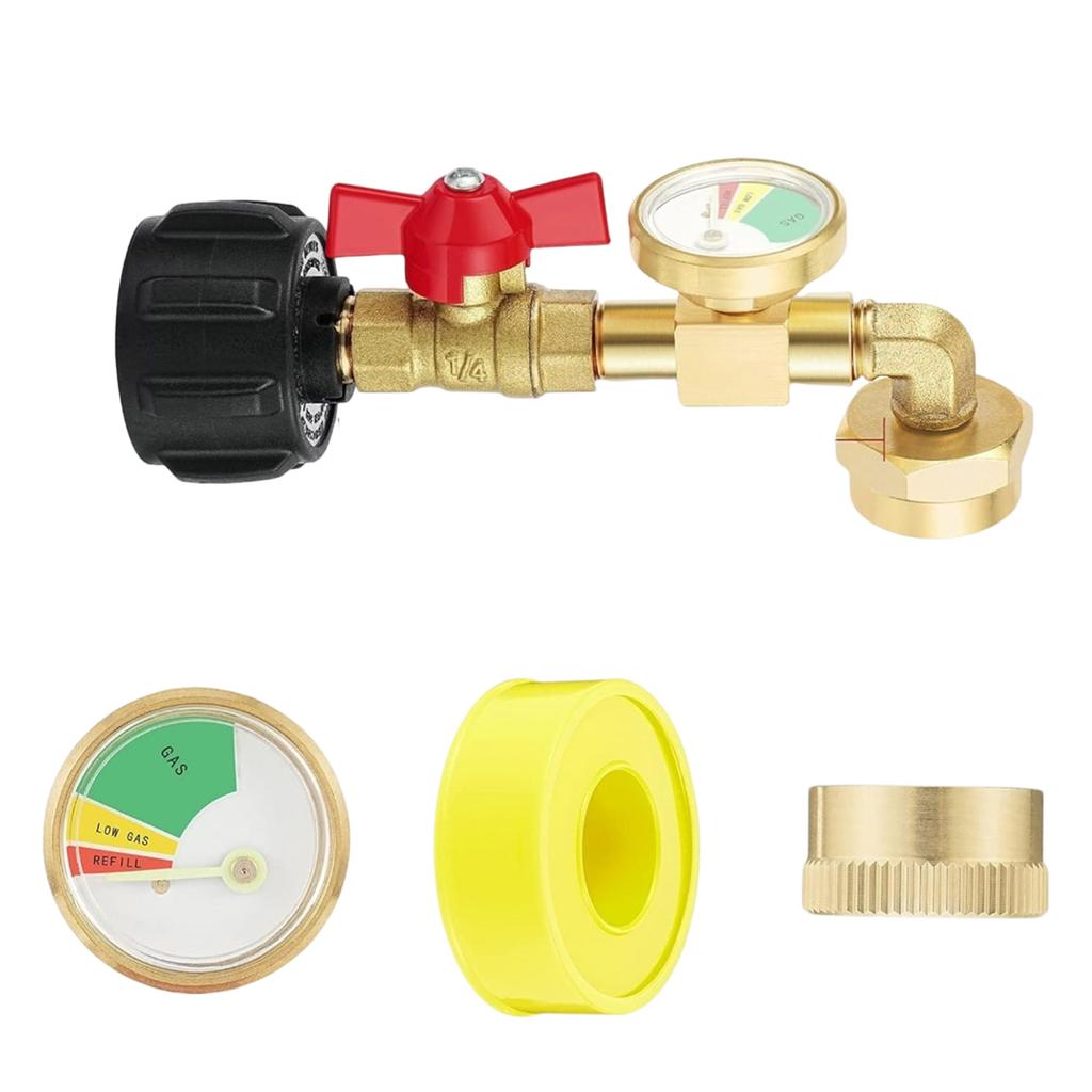 Quick Connecting Propanes Adapter Metal Conversion Fitting with Gauge for Portable Grills Accessories Metal Texture