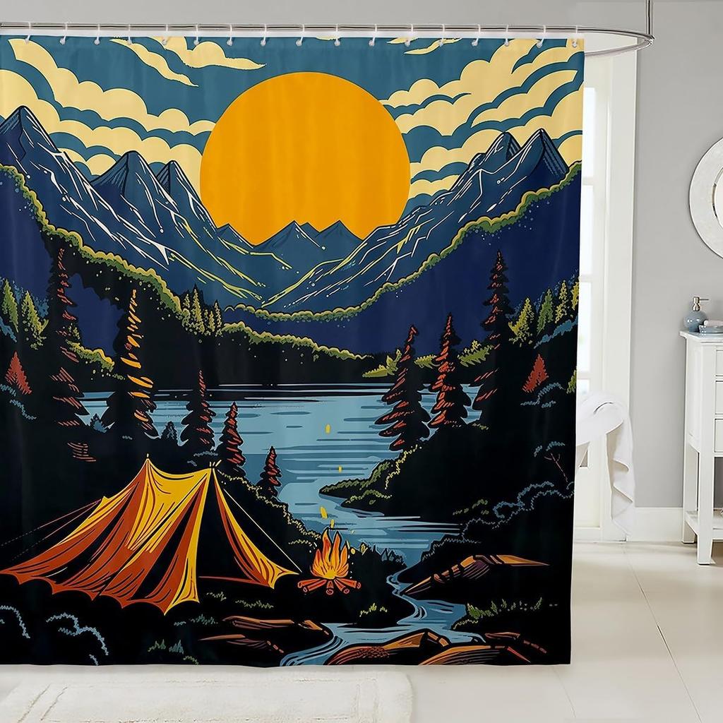 Red Strawberry Bow Kids Shower Curtain Yellow Crown Bathroom Curtain Cute Fruit Bowknot Bath Curtain for Girls Boys,Kawaii Bow