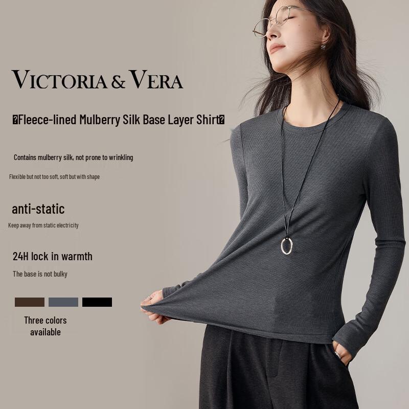

VICTORIA&VERA Women s Silk Blend Thermal Long-Sleeve Top XL