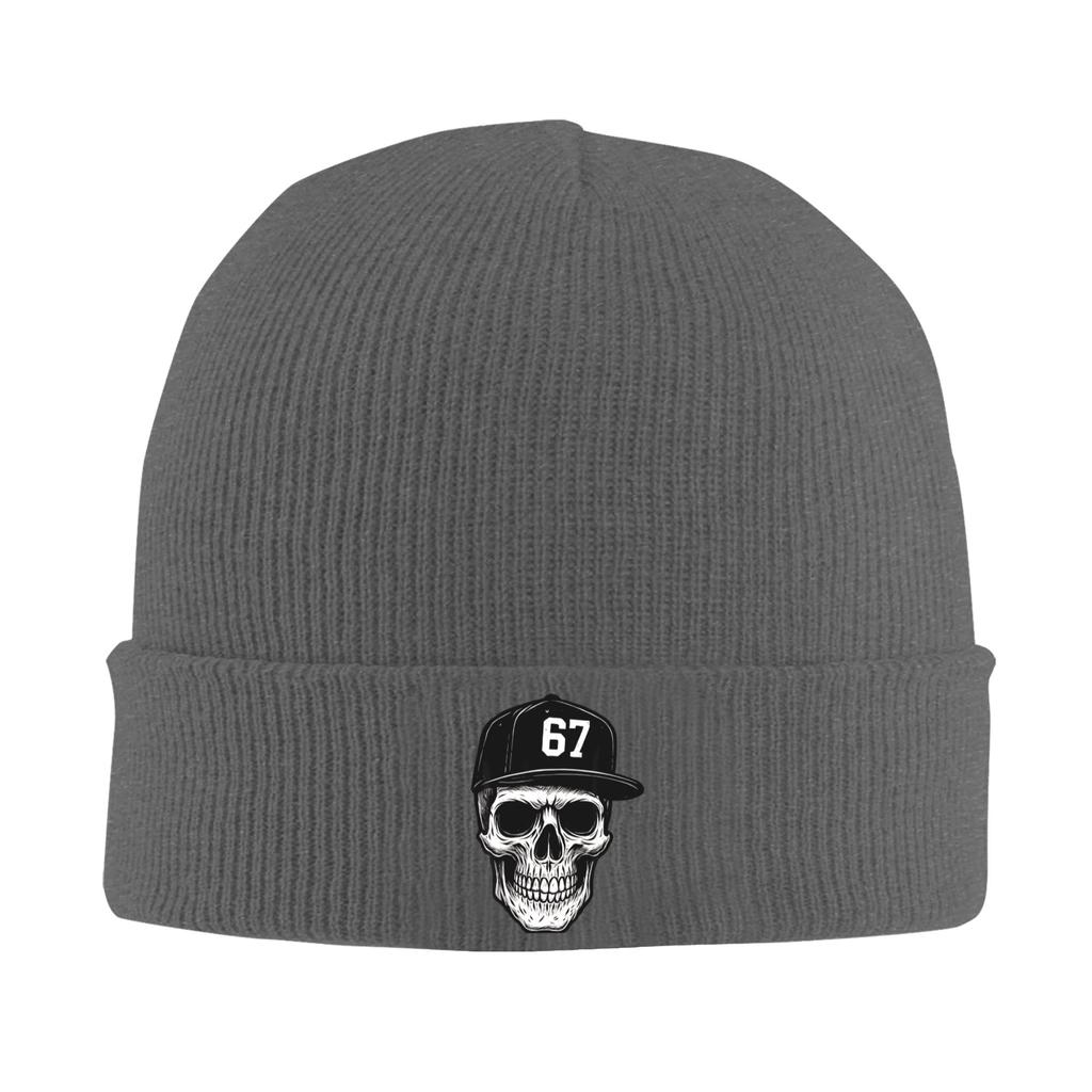 67 Skull Halloween Brainrot Meme Six Seven Skeleton Knit Hat Vintage Caps Male Hippie Beanie Hats Spring Elastic Bonnet Hats