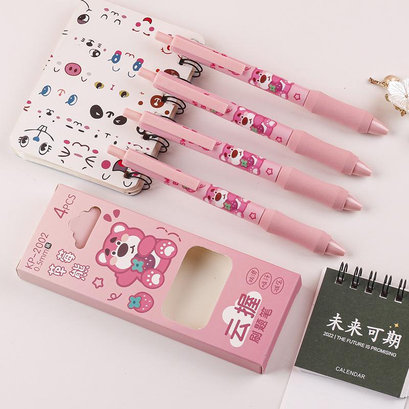 4Pcs Cartoon Capybara Panda Erasable Pressing Gel Pen Quick Drying Ballpoint Pen Fashion Signature Pen Writing Tools