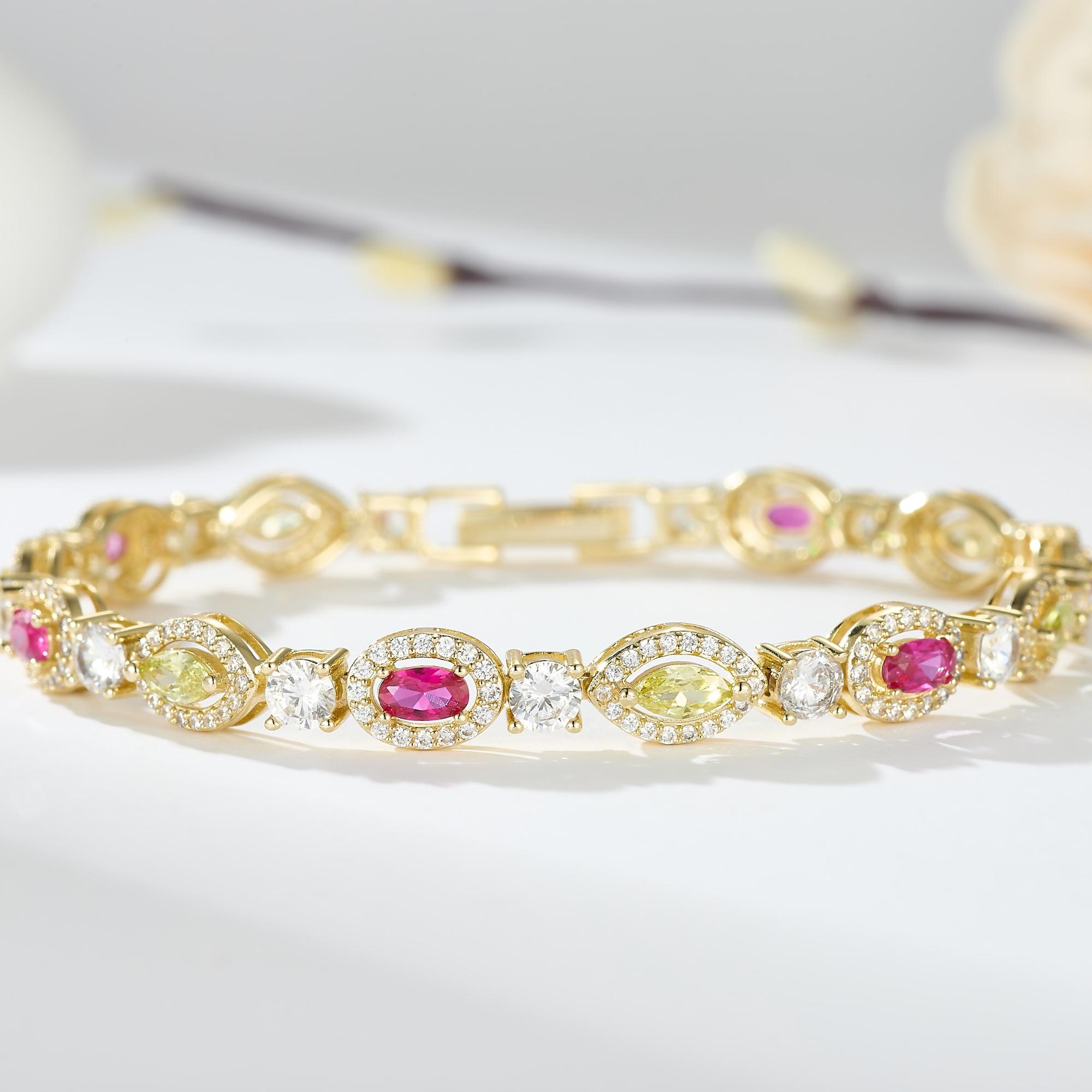 

14K позолоченный красный желтый циркон браслет ювелирные изделия геометрические бусины звенья цепи браслеты красный/жёлтый