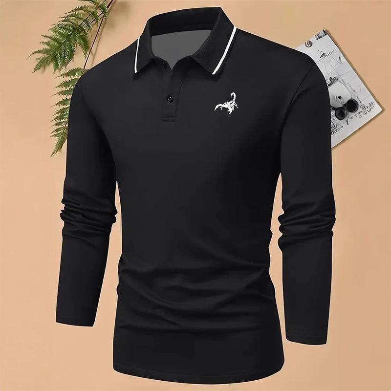 Ny 100% Polyester Herre Business Casual Langermet Poloskjorte Herre Ensfarget Enkel Stil Topper Poloskjorte Herre Klær Golfpolo