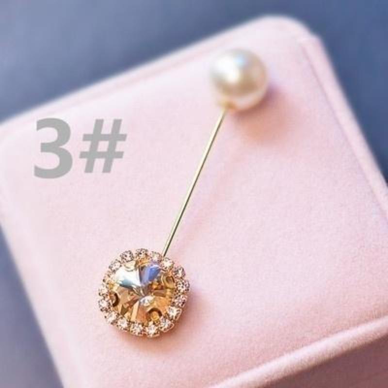 Classic Flowers Brooches New Long Crystal Needle Circular Pins Female Personality Elegant Brooch Car