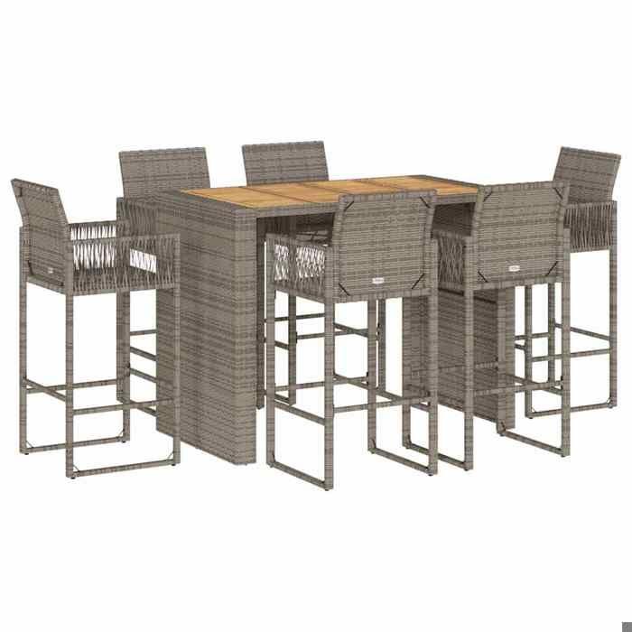 VidaXL Ensemble de bar de jardin 7 pcs sans coussins gris poly rotin, ensemble de table de bar, table et chaise de bar, 3328894