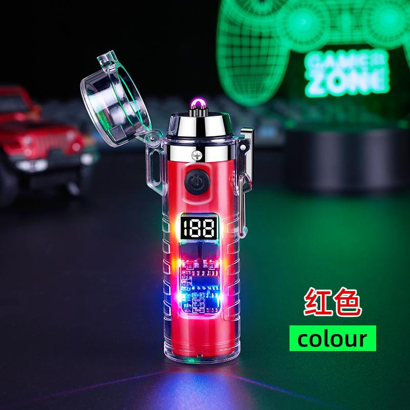 2025 New Fashionable Transparent Shell Arc Lighter Portable Type-C Charging with Flashlight Men's Luxury Cigarette Lighter Gift
