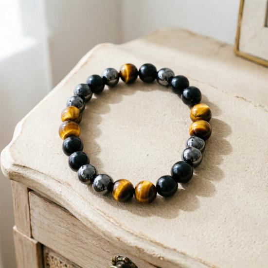 Steinperlenkette für Männer Gelbes Tigerauge Obsidian Perlenkette Energie