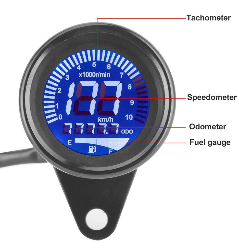 Motorcycle MultiFunctional Meter Tachometer Odometer Fuel Gauge Speedmeter 12V  (Black )