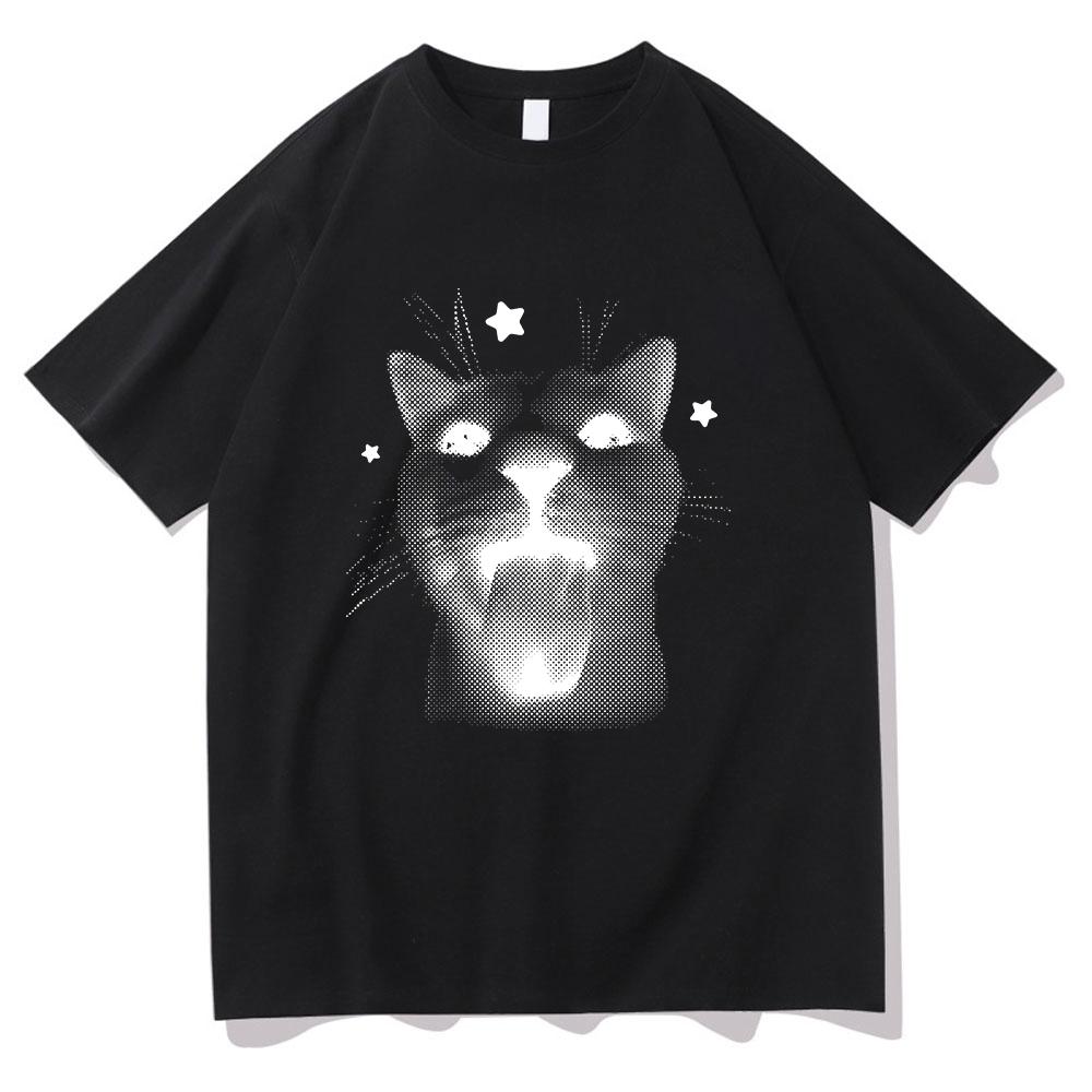 Y2k Retro Freaky Cat T Shirt Kawaii Unisexunisex Clothing Cotton Clothes Graphic Tops For Cat Lover Gifts Hight Quality T Shirts