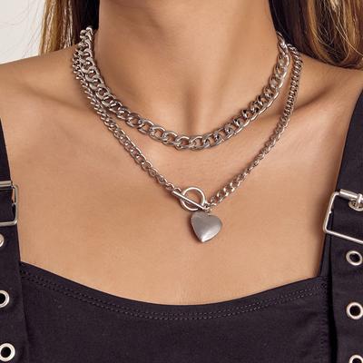 Sweet and Cool Wind Stacked Metal Collarbone Chain Necklace, Punk OT Buckle Open Love Necklace Female