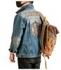 Xintang Men's Distressed Denim Jacket - Loose Fit Long Sleeve Outerwear 2025