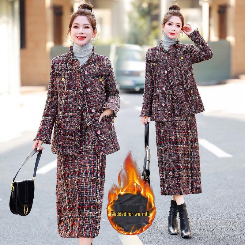 

Шикарный зимний клетчатый комплект из хлопка: куртка и юбка HM2872 XXL 125-135 jin