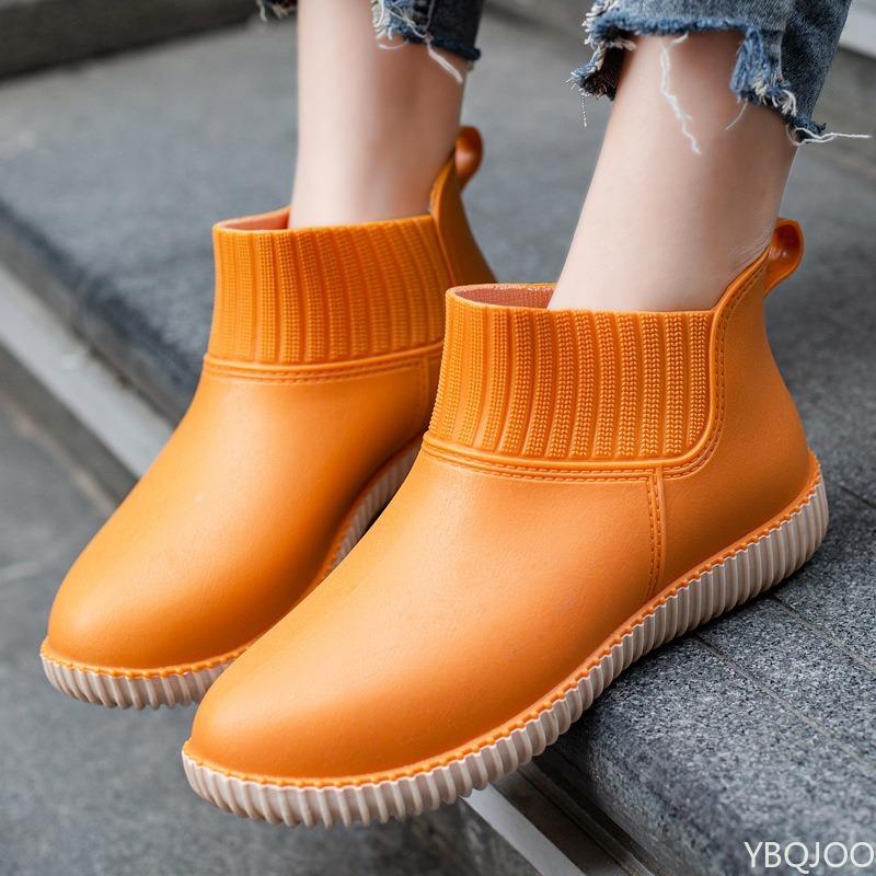 

Four Seasons Fashion New Integrated Waterproof and Anti Slip Sole Women s Rain Boots Short Tube Work Women s Rubber Shoes 40 оранжевый