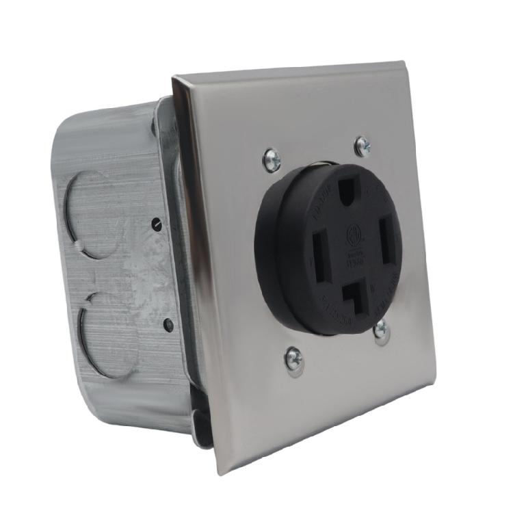 Multipurpose NEMA 14 30R 30A Electrical Receptacle Assembly With Square Metal Box Sliding Covers and Brackets Use