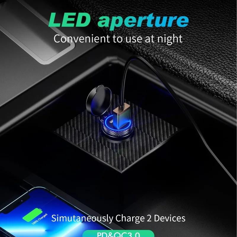 Upgraded 60W USB C Car Charger Quick Charge 3.0 PD USB FCP SCP for IPhone Xiaomi Samsung Fast Charging Car Phone Charger