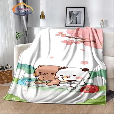 Cartoon Print Bear and Pa Blanket Cute Bubu  Dudu Series  S Warm Flannel Soft Comfortable Home Bed#(2)
