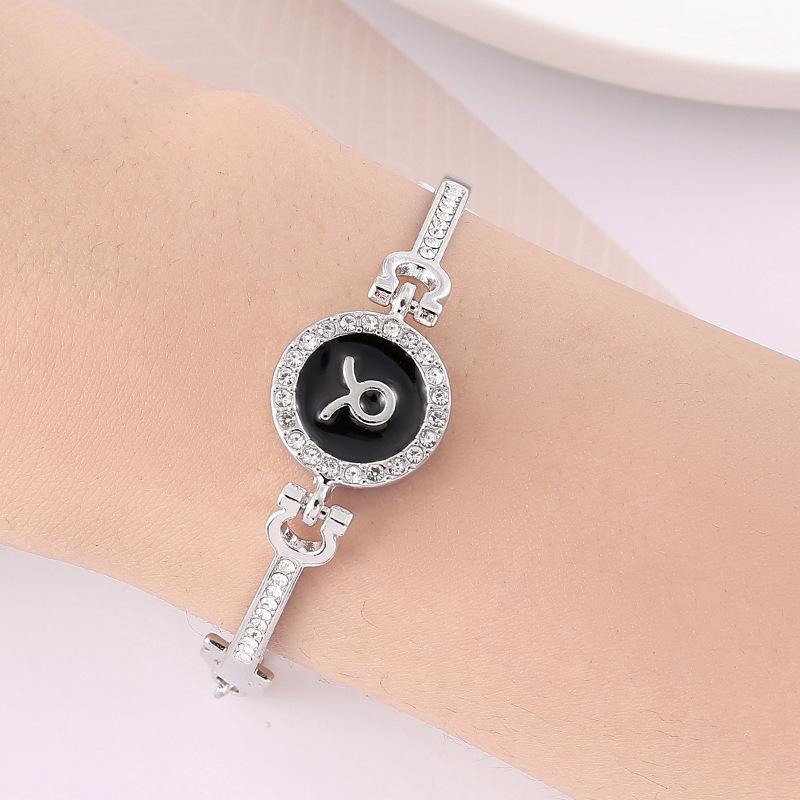 12 Zodiac Signs Bracelet for Women, Rose Gold Plated Inlaid Diamond Constellation Bangle, Fashion Couple Jewelry Gift