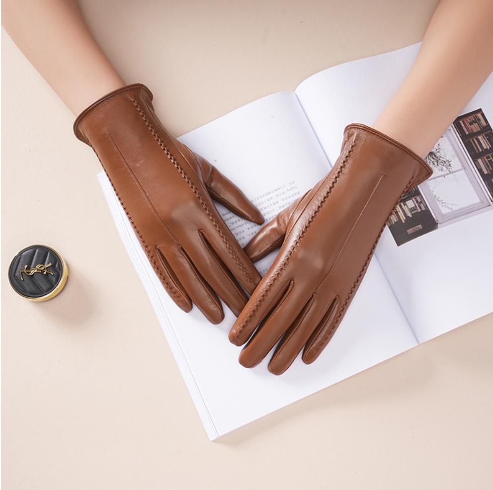 Winter Genuine Sheepskin Leather Gloves Women Warm Velvet Lined  Touchscreen Outdoor Cycling Driving Motorcycle Gloves