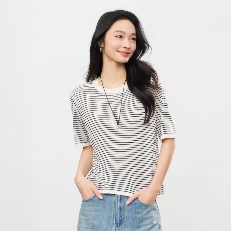Elva' Island Striped Short Sleeve Knit Top