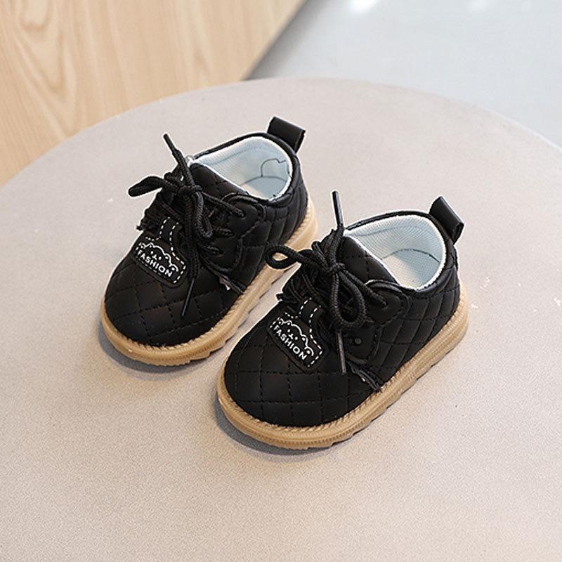 Spring/Autumn Lace-Up Single Shoes for Boys and Girls 0-1-2 Years Old, Soft-Soled Walking Shoes, Cartoon Leather Shoes.