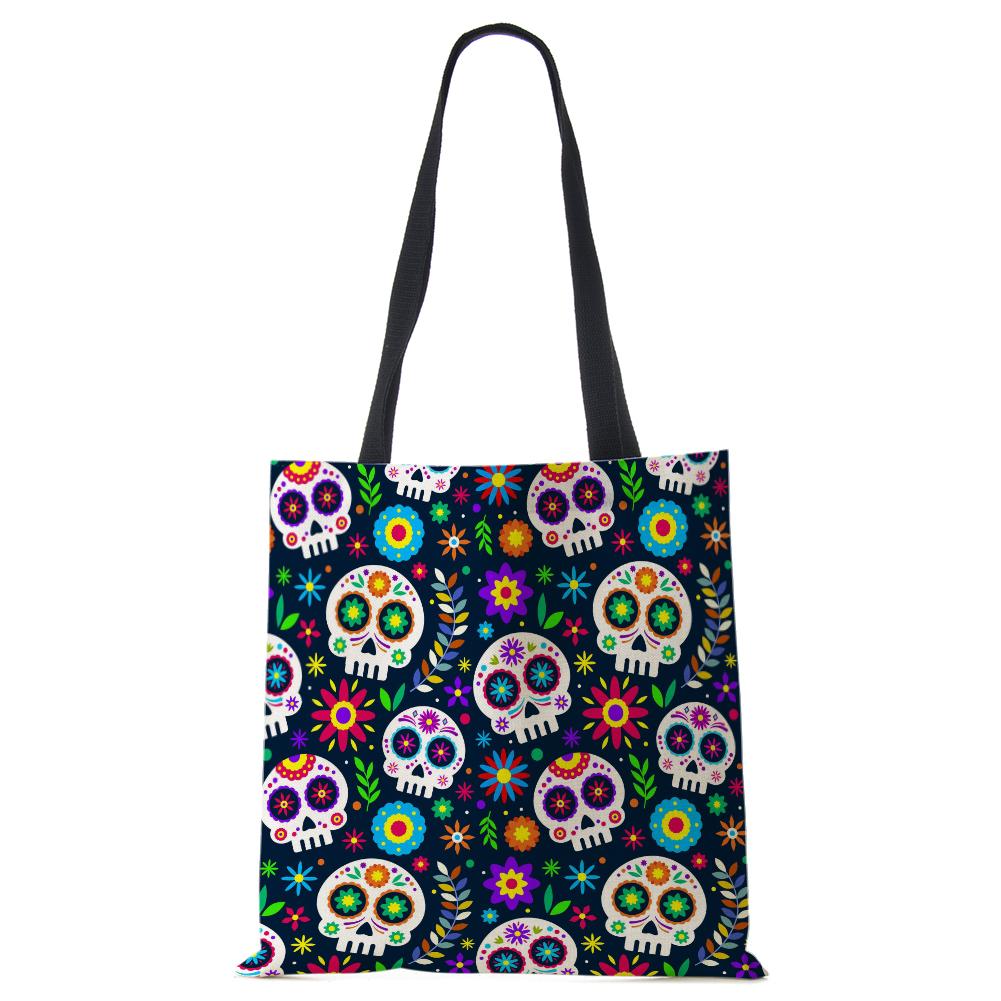 Abstract Art Skull Horror Print Shopping Bags Women Folding Reusable Customize Tote Shoulder Bag Canvas Groceries Handbags 2022 CLE