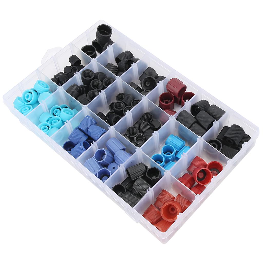 170pcs Car AC Valve Core Cap Kit Auto Air Conditioning Service AC System Ports Caps