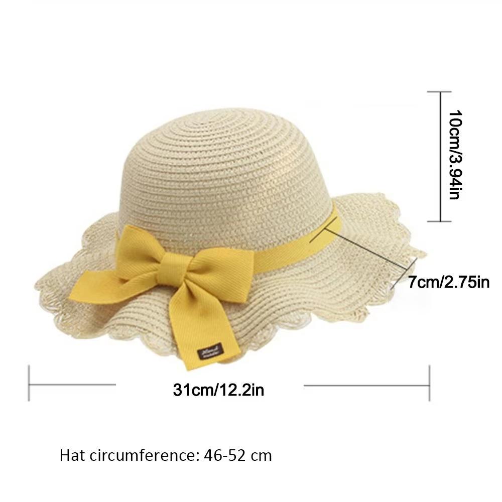 

Children Summer Straw Hat Girls Beach Cap Travel Sun Protection Sun Fisherman Hat for Child Squinting Eyes Bowknot Outdoor бежевый