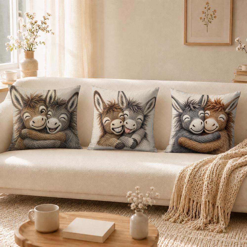 Funny Donkey Couple Pillow Case Breathable Organic Short Plush Cushion Covers Machine Washable WrinkleResistant Soft Durable