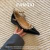 French Celebrity Style Rivet Pointed One-word Buckle Mary Jane Shoes Children's 2025 New Flat-soled Inner Height-increasing Single Shoes