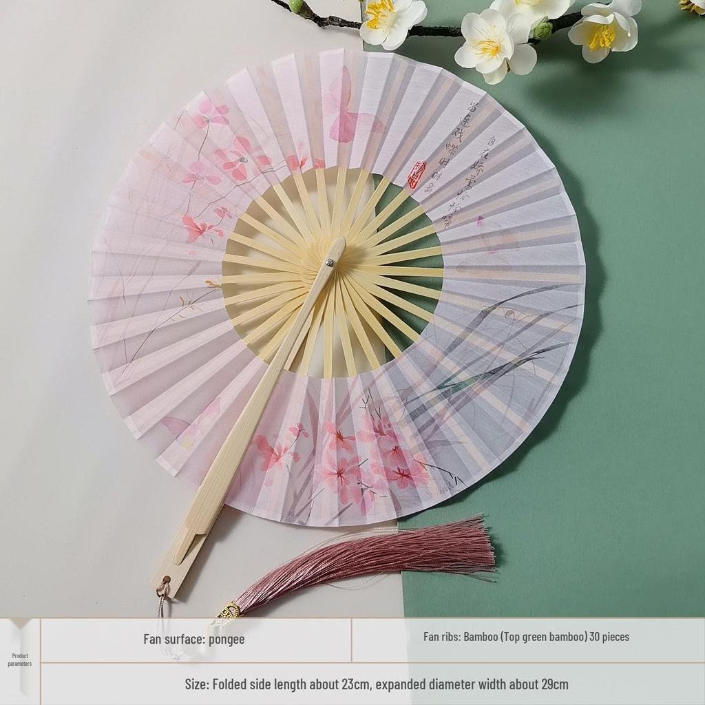 Portable Handheld Folding Round Fan: Ancient Style Dance Fan for Hanfu & Cheongsam Catwalk - Perfect for a Cool Summer