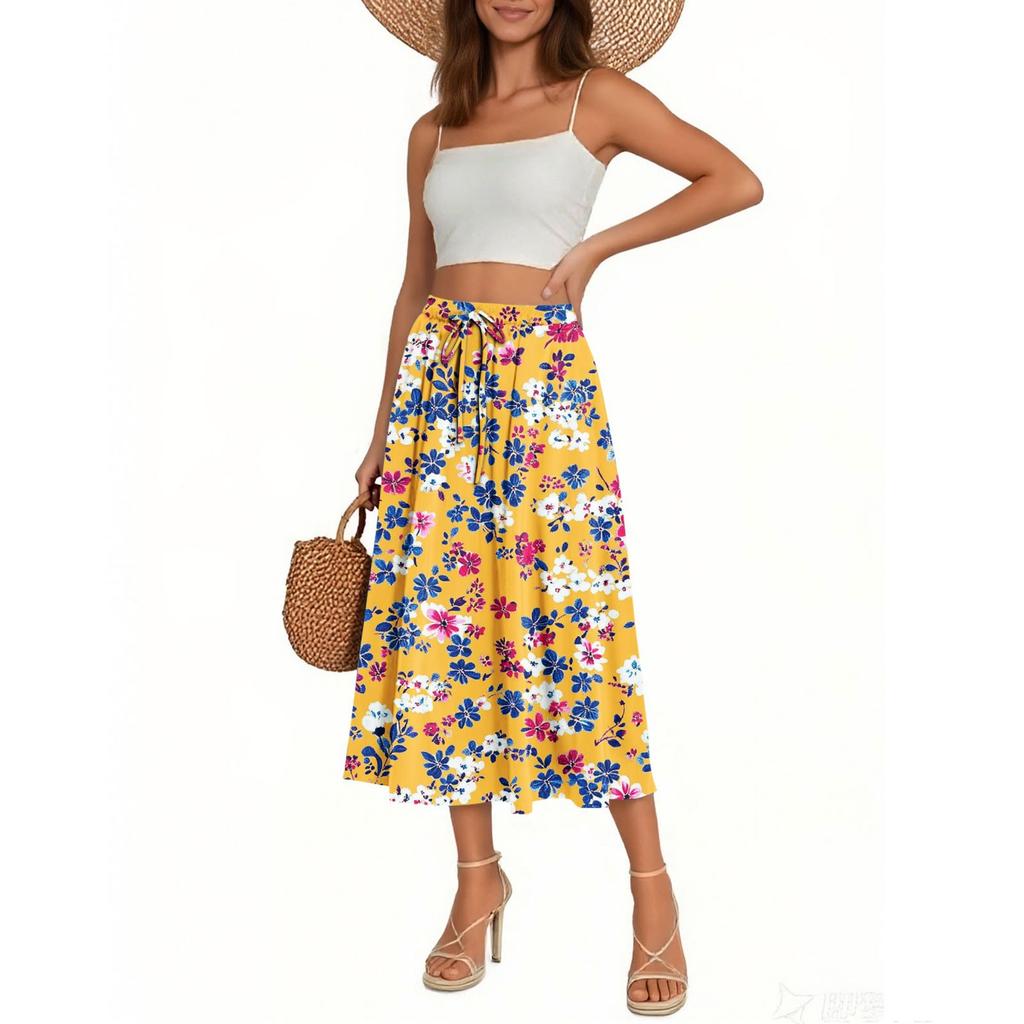 Women's Skirt Bohemian Skirt Floral Print Casual Temperament Pocket Skirt