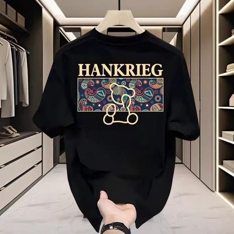 Summer Round Neck Bear Graphic Printed Top Fashionable Casual Pure Cotton Short Sleeved Men's T-shirts