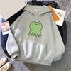 Unisex Hoodie Solid Color Frog Pattern Autumn Winter Korean Style Warm Sweatshirt for Daily Wear