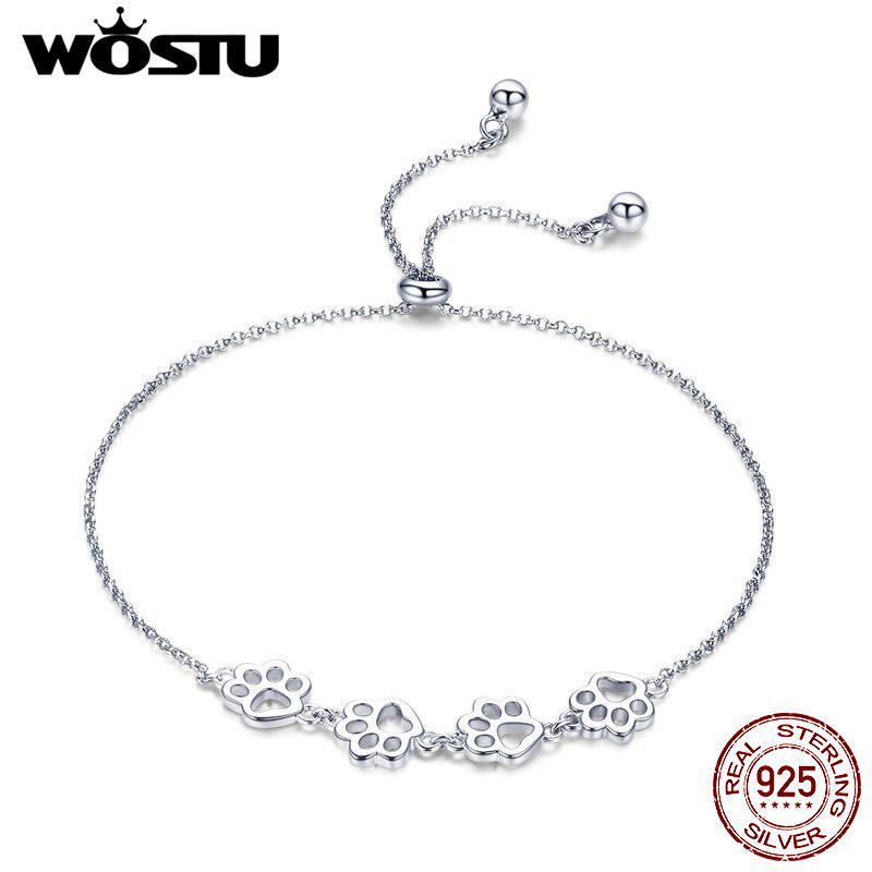 

WOSTU Hot Fashion 925 Sterling Silver Paw Trail Dog Animal Lance & Link Браслети для жінок SHC096 срібний