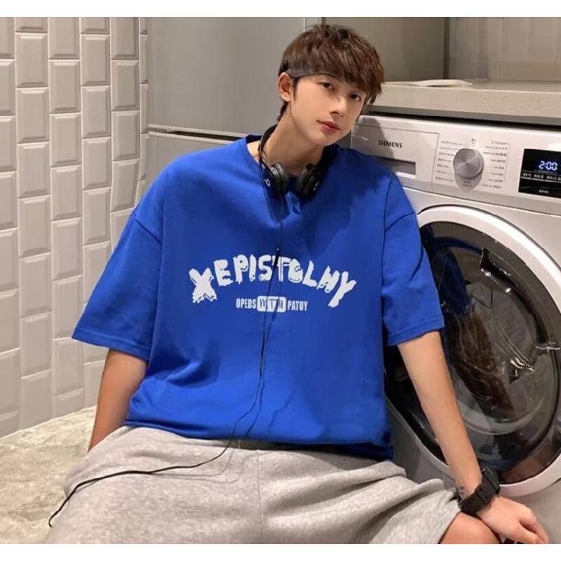 

Мужские футболки с буквенным графическим принтом, модные брендовые футболки для мужчин, футболки больших размеров, мужская одежда, повседневная мужская футболка, летняя корейская ретро 5XL синий